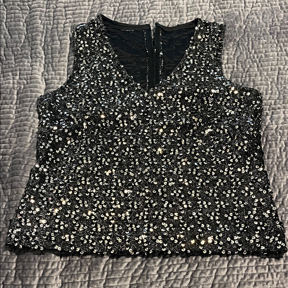 Vintage Sequin Sleeveless Black Top